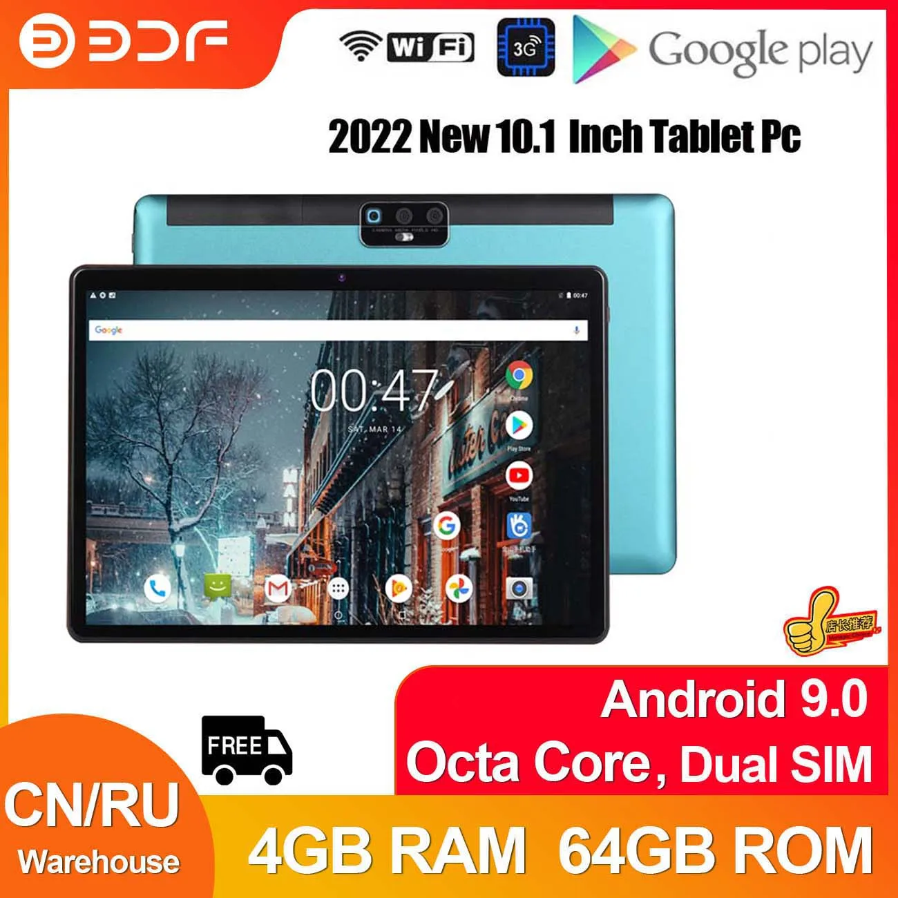 2022 New Arrival 10.1 Inch Tablet Pc Android 9.0 Octa Core 4GB RAM 64GB ROM 3G Network Phone Call Tablets Bluetooth WiFi GPS