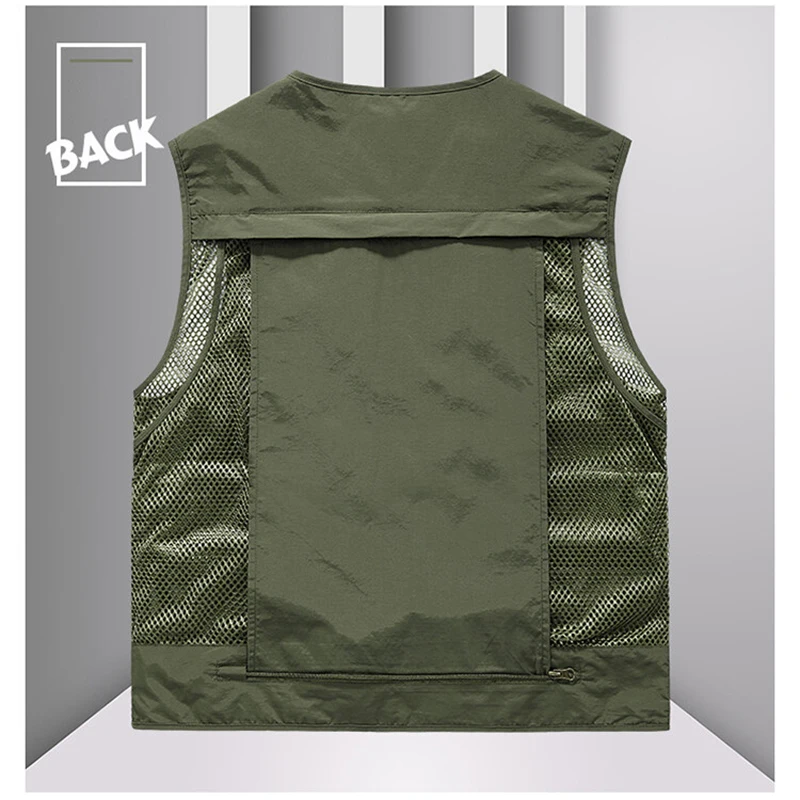 Men's Outdoor Fishing Vest Solid Color Breathable Vest Men's Multi-Pocket Hunting Vest Mountaineering Camping Sleeveless Coat