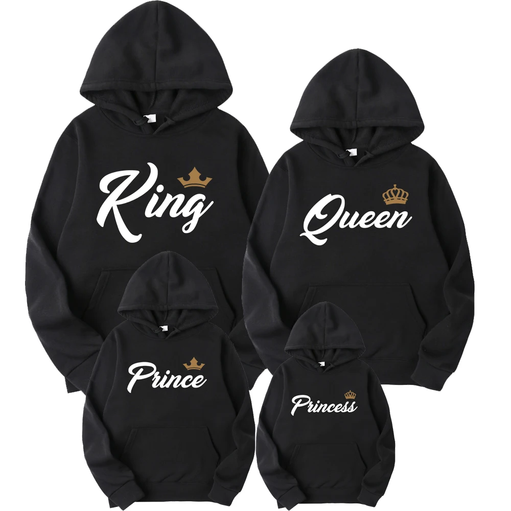 

2023 King Queen Prince Princess Printing Family Sweater Suit Couple Hoodie Parent-child Clothing Sportwear Hooded Sweatershirt