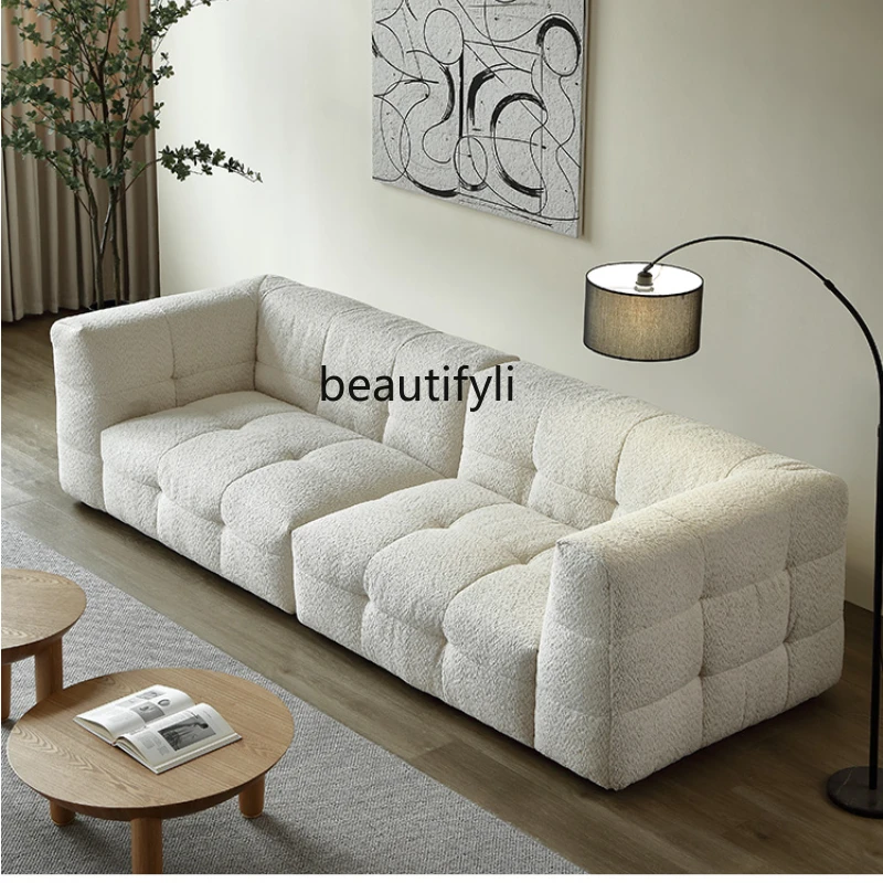 

yj Sili Style Fabric Bread Sofa Straight Row Three-Seat Combination Cloth Sofa Italy Retro Living Room