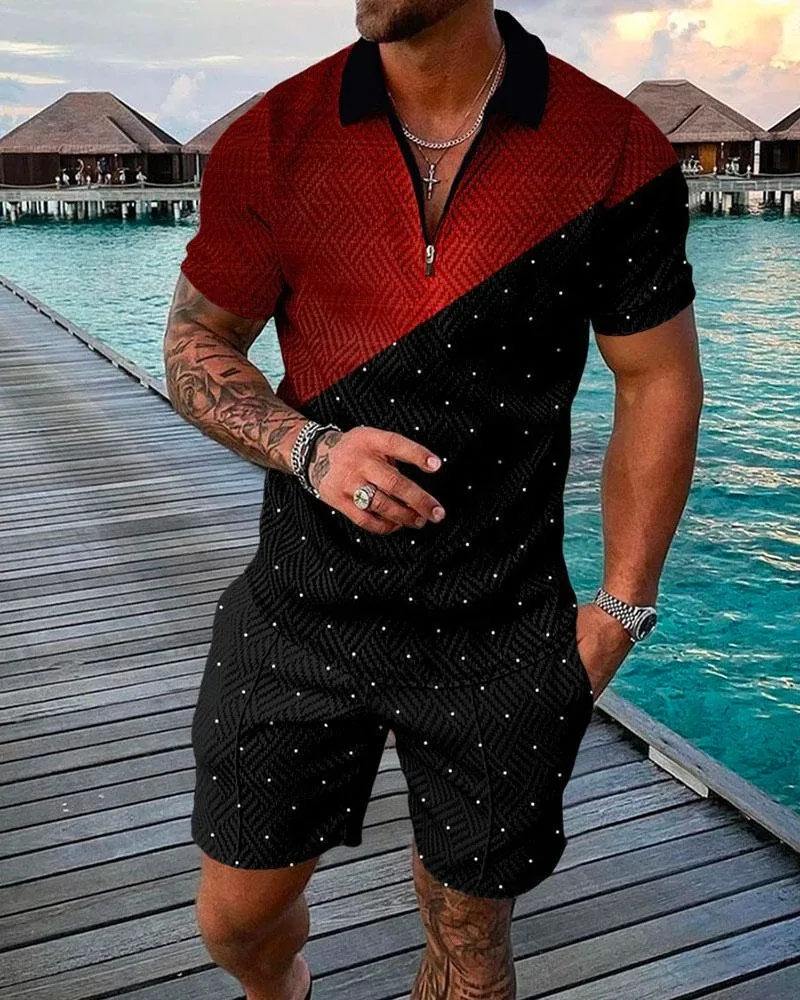 Retro Luxury Short Sleeve Polo Shirt 2 Piece Outfit Summer Men's Cools Hawaiian Beach Vacation  Man Street Fashion Tracksuit Set