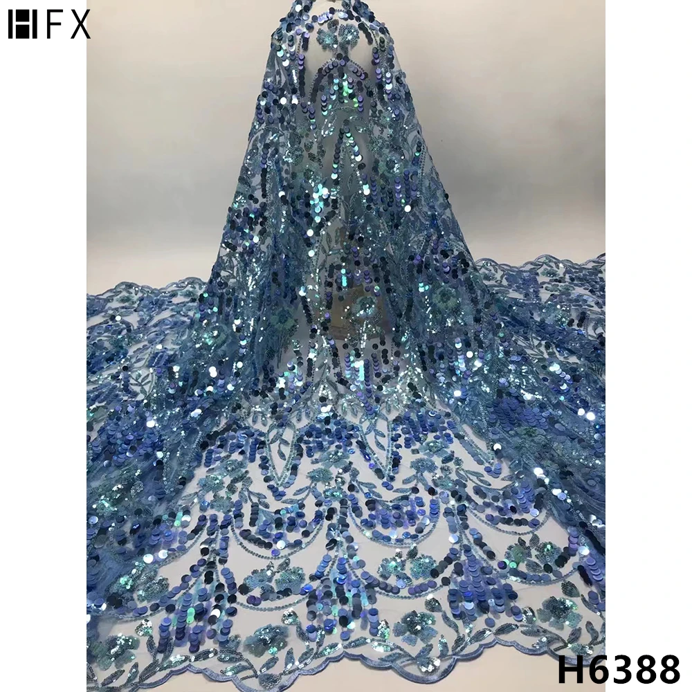 

HFX 2022 Красочная новая большая свадебная Тюлевая кружевная ткань высокого качества африканская французская пайетки кружевная сетчатая ткан...