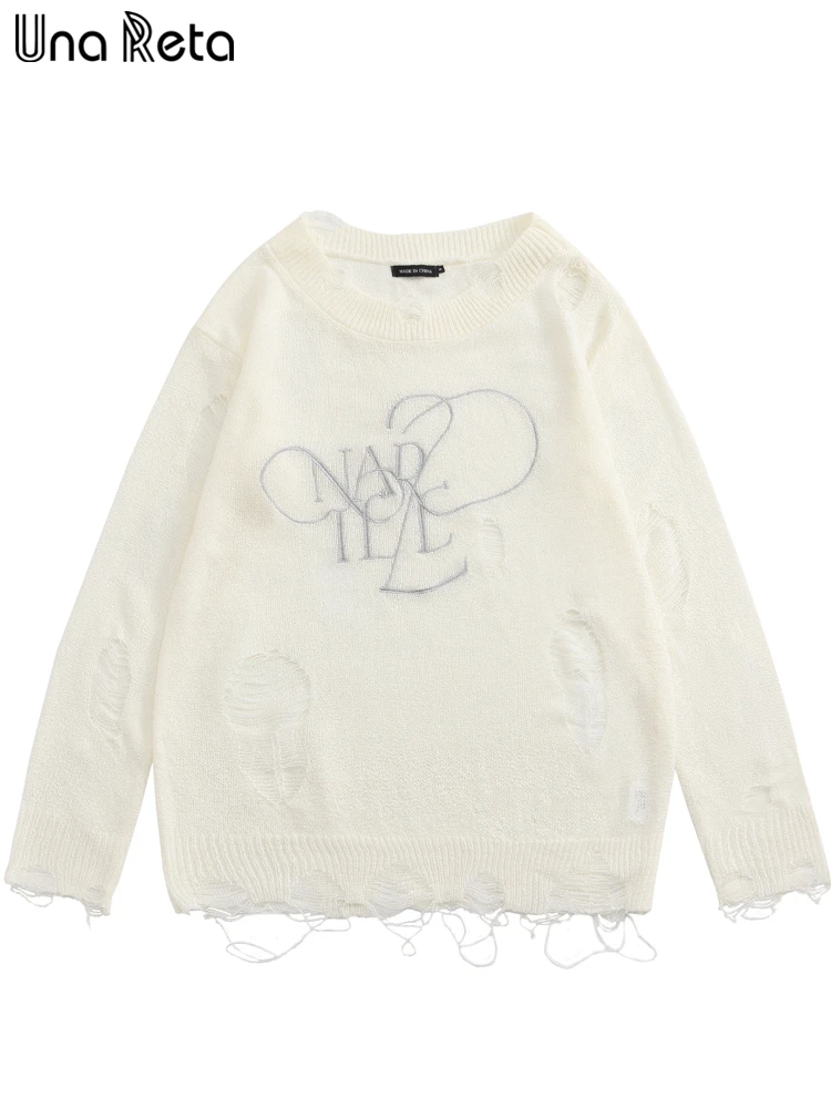 

Мужской свитер с дырками Una Reta, осень-весна 2022, свитер с длинными рукавами в стиле Харадзюку, Повседневный пуловер, тонкий мужской свитер