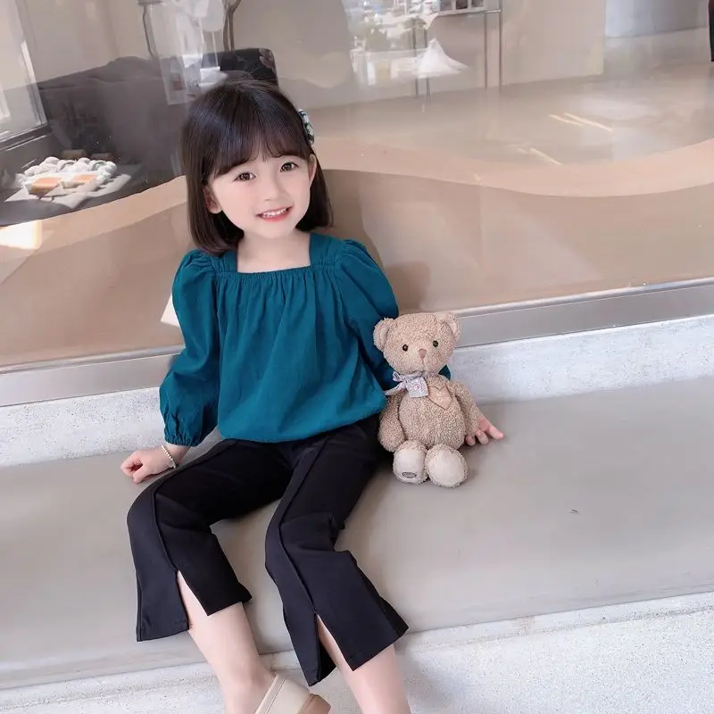 

Sets Full Sleeve O-neck Collar Solid Single Breasted Regular Cotton New Fashion Cute Lovely Comfortable Spring Autumn Girls Kids