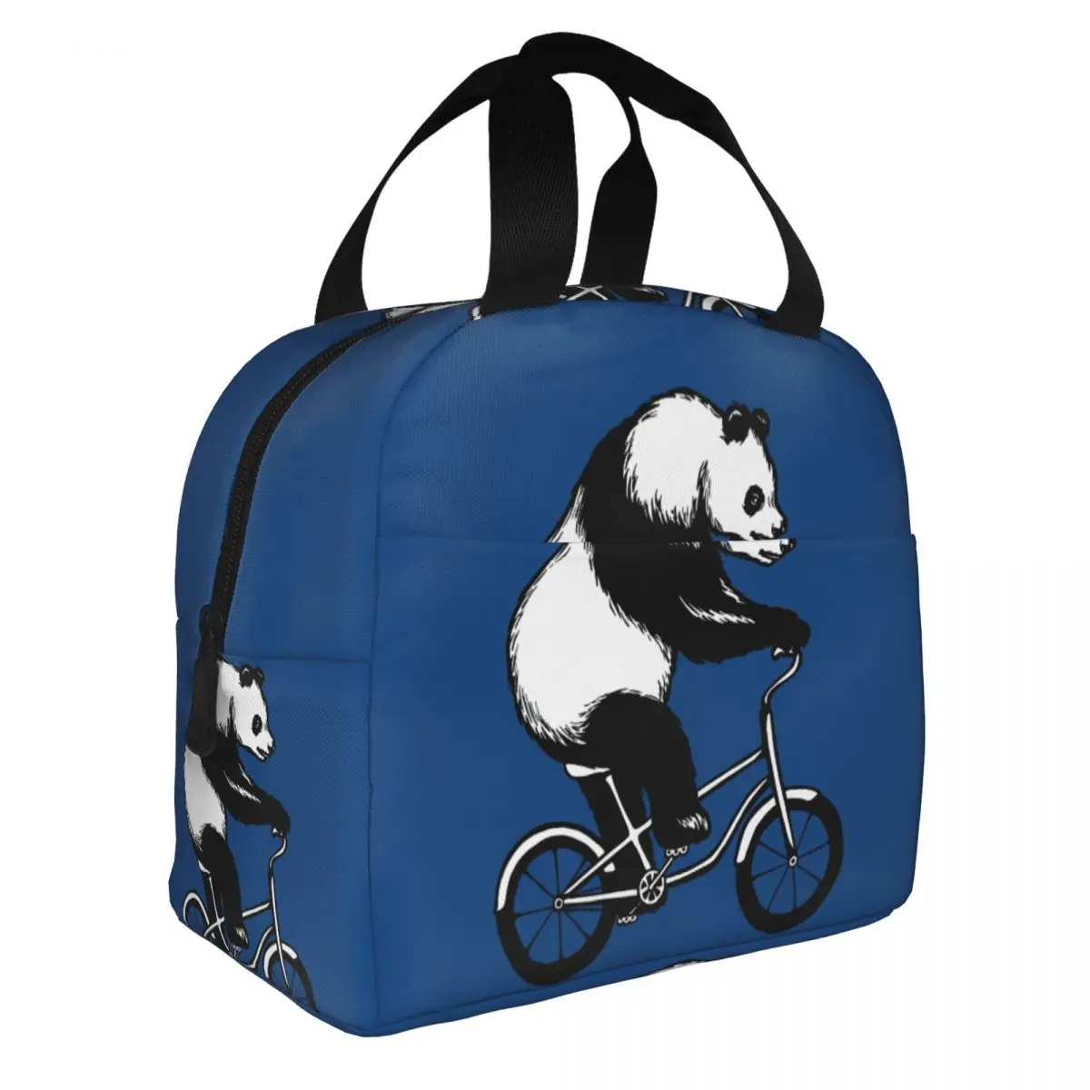 Panda On Bike Lunch Bento Bags Portable Aluminum Foil thickened Thermal Cloth Lunch Bag for Women Men Boy