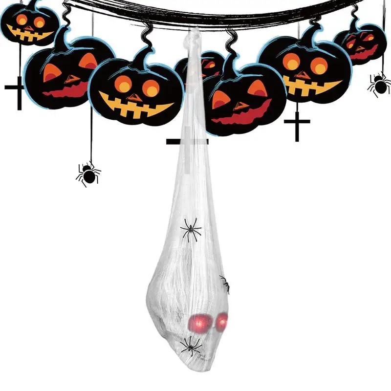 

Spider Cotton Zombie Head Prop Halloween Skull Head Pendant With Led Eyes Halloween Spider Outdoor Decorations For Yards Indoor