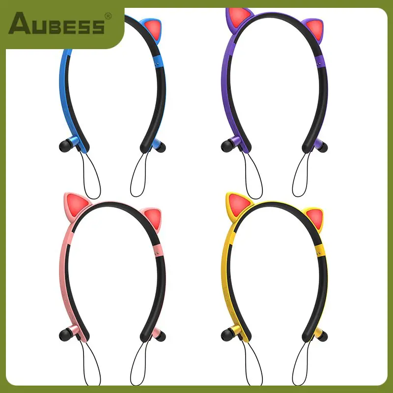 

Светящаяся гарнитура, магнитные стереонаушники с кошачьими ушками, беспроводные наушники с подвесным воротником, Tws наушники, наушники с длительным временем работы