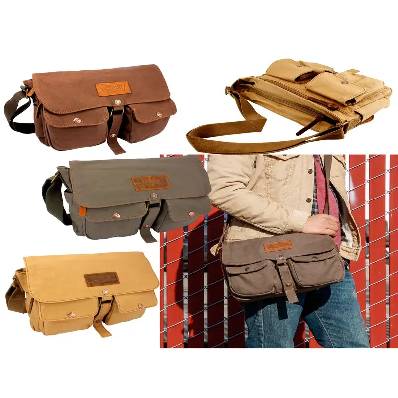 Men's Vintage Canvas  Satchel School Military Shoulder Messenger Crossbody Hiking Bag