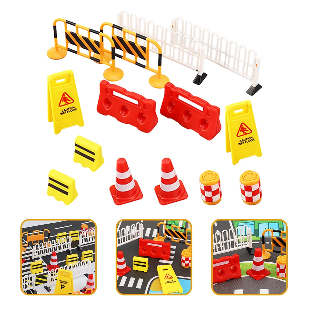 

14 Pcs Traffic Road Sign Barricade Street Signs Miniature Small Cones Toys Construction Site Puzzle