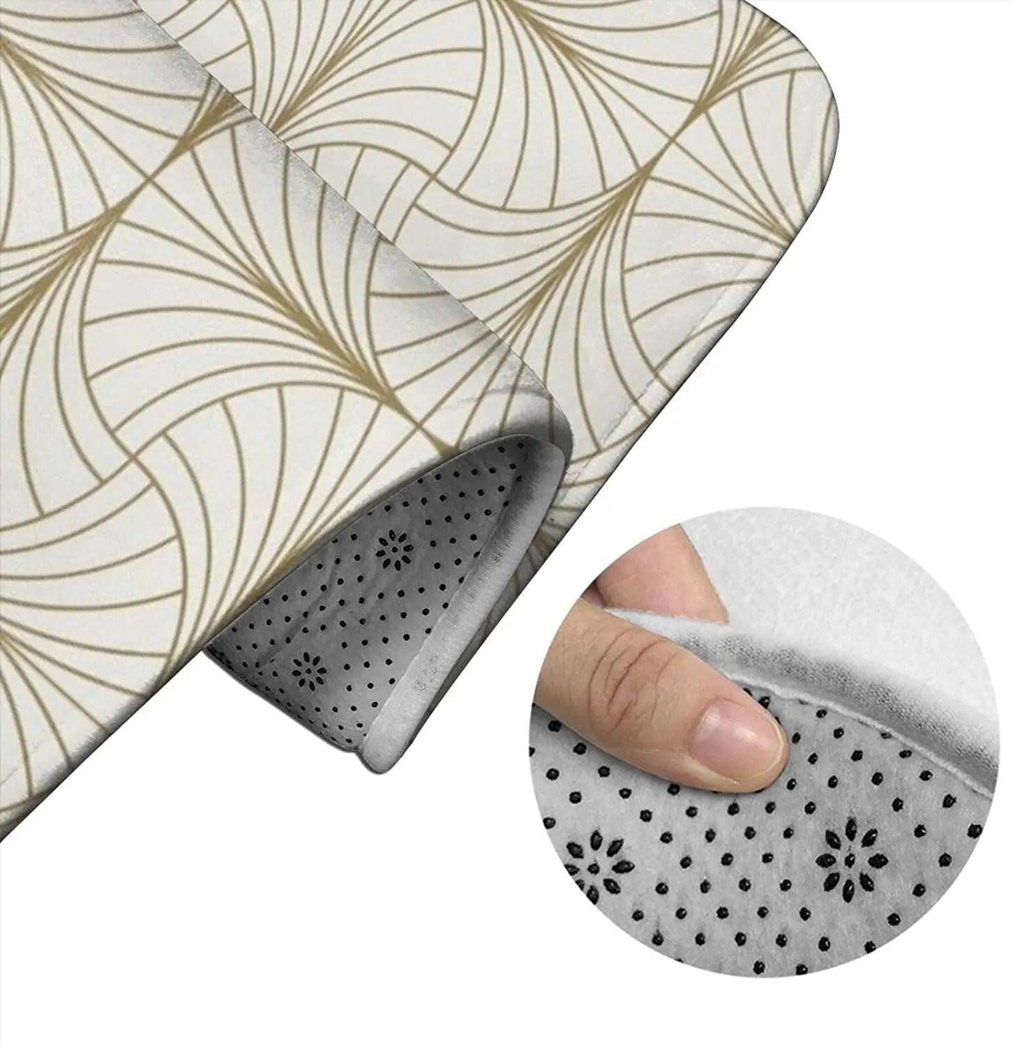 

Inter Wave Gold On White Bathroom Mat Sets 3 Piece Set Rugs Memory Foam Mat Set Toilet Seat Cover Bath mat Lid Cover