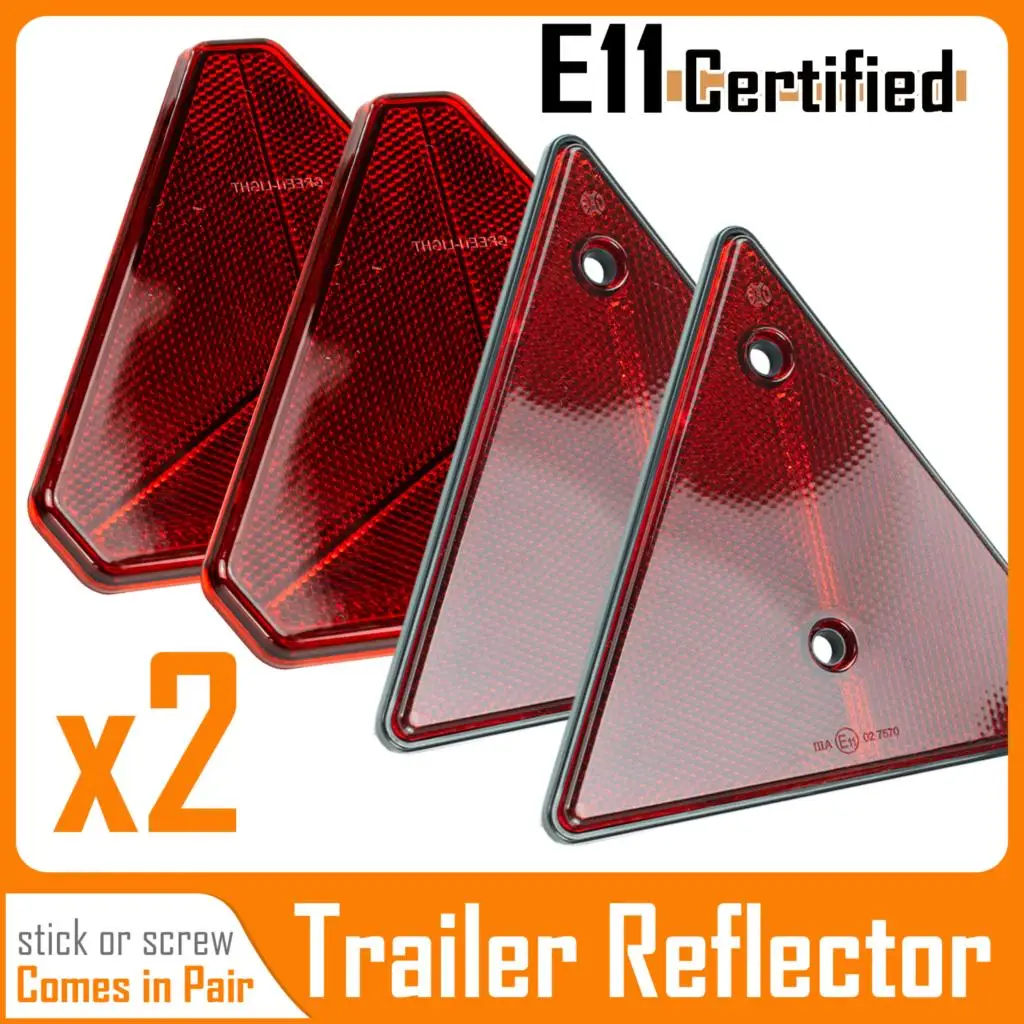 

2Pc Red Car Rear Reflector Triangle Sign Reflective Safety Marker Strip Screw Adhesive Sticker Decal Trailer Truck Caravan Boat