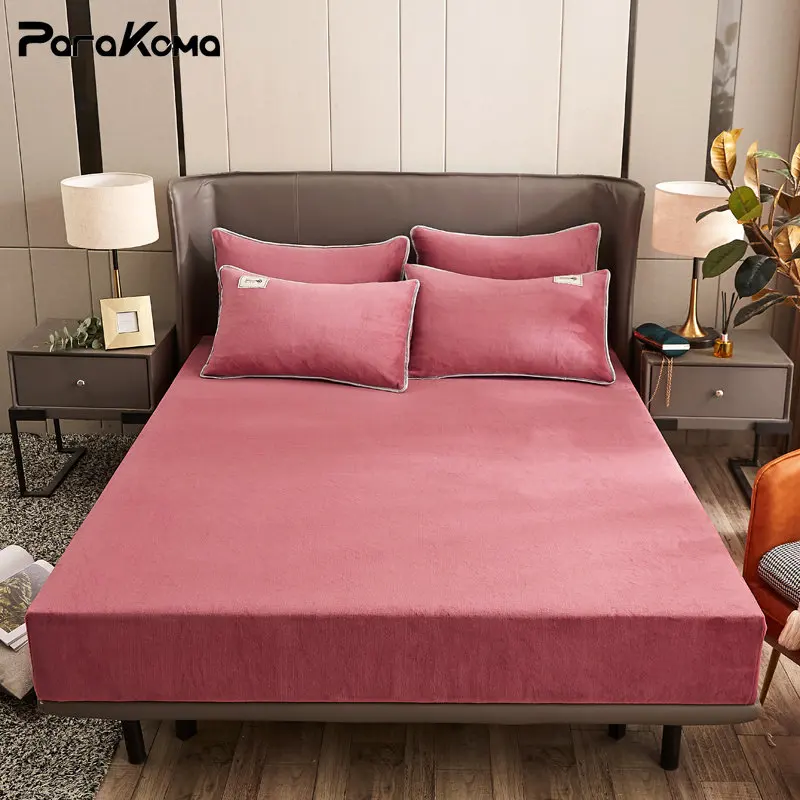 

Winter Plush Fitted Sheet with Elastic Band Non-slip Bedspread Warm Thick Bed Linen Flannel Mattress Cover for Single Double Bed