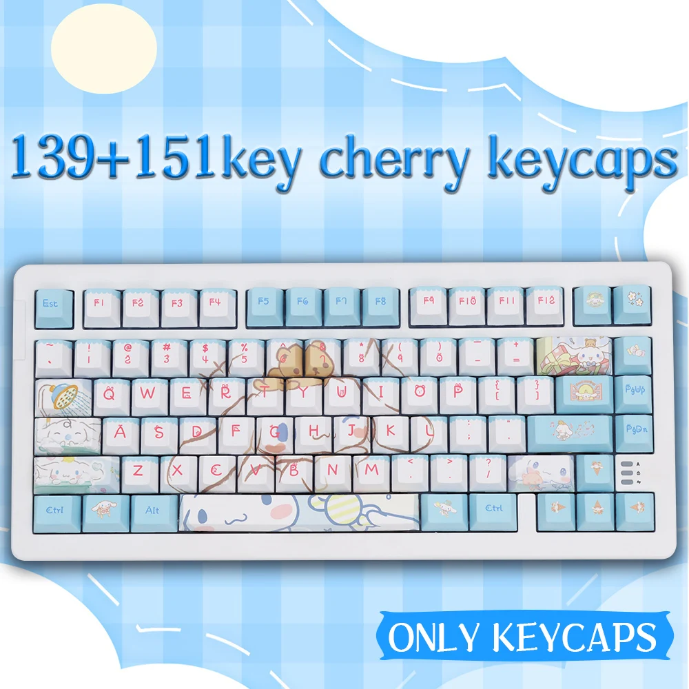 

Yugui Dog Cute Blue Pink Key Caps Cherry Profile PBT for 61/63/64/67/68/78/84/87 Mechanical Keyboard Full Set
