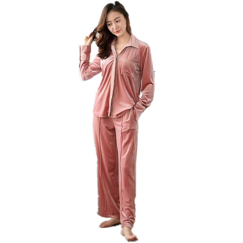 Women Velvet Pajamas Set Winter Sleeping Clothes Two Piece Flannel Pajamas for Women Pijama Can Wear Outside Velvet Sleepwear