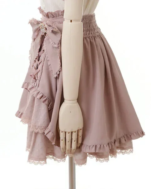 Женская юбка с высокой талией Liz розовая и черная большим бантом перекрестной