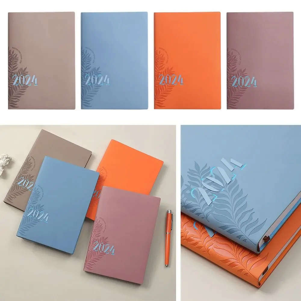 

PU Leather 2024 English Agenda Book Fashion A5 Stationery 365 Days Notebook 365 Days Journal Notepads