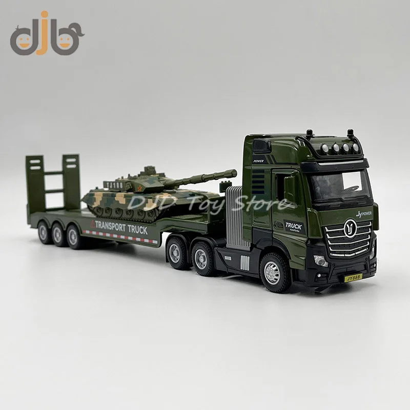 

1:50 Diecast Truck Model Toy Tractor and Flatbed Semi-Trailer With Tank For Childred Gifts