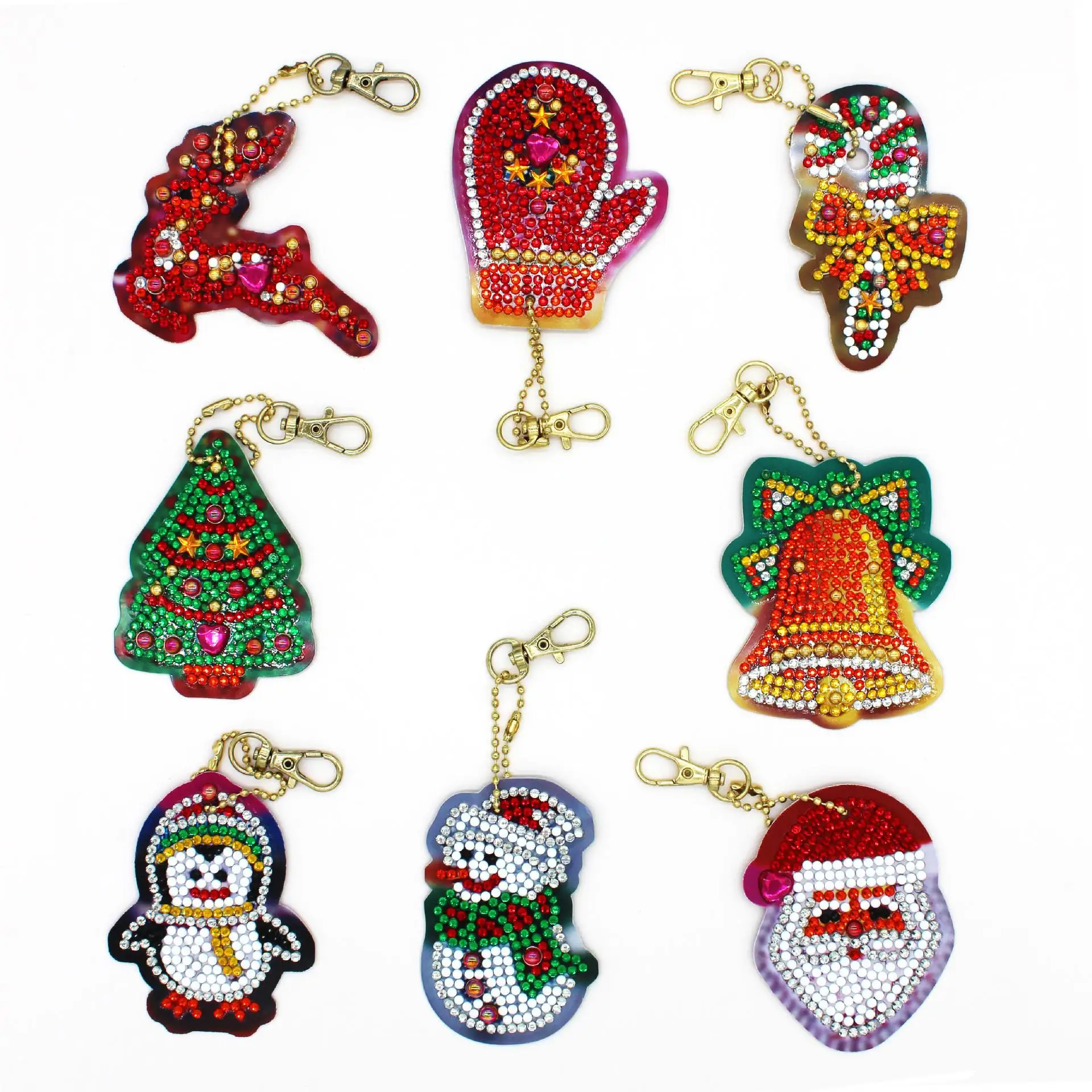 

New 5D Diamond Painting Christmas Keychain Keyring DIY Rhinestone Mosaic Diamond Embroidery Keychain Handicraft Gifts