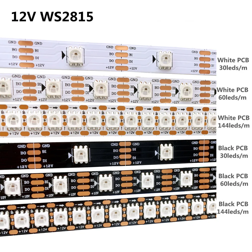 

12V WS2815 LED Strip Lights WS2811 WS2812B WS2813 Updated Individually Addressable Pixel Band 4Pin Dual-Signal 30/60/144 Leds/m