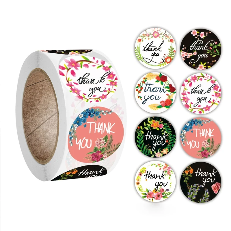 

Cute Thank You Stickers Flower Designs Self-Adhesive Round Labels for DIY Card Wedding Birthday Party Baby Shower 500PCS