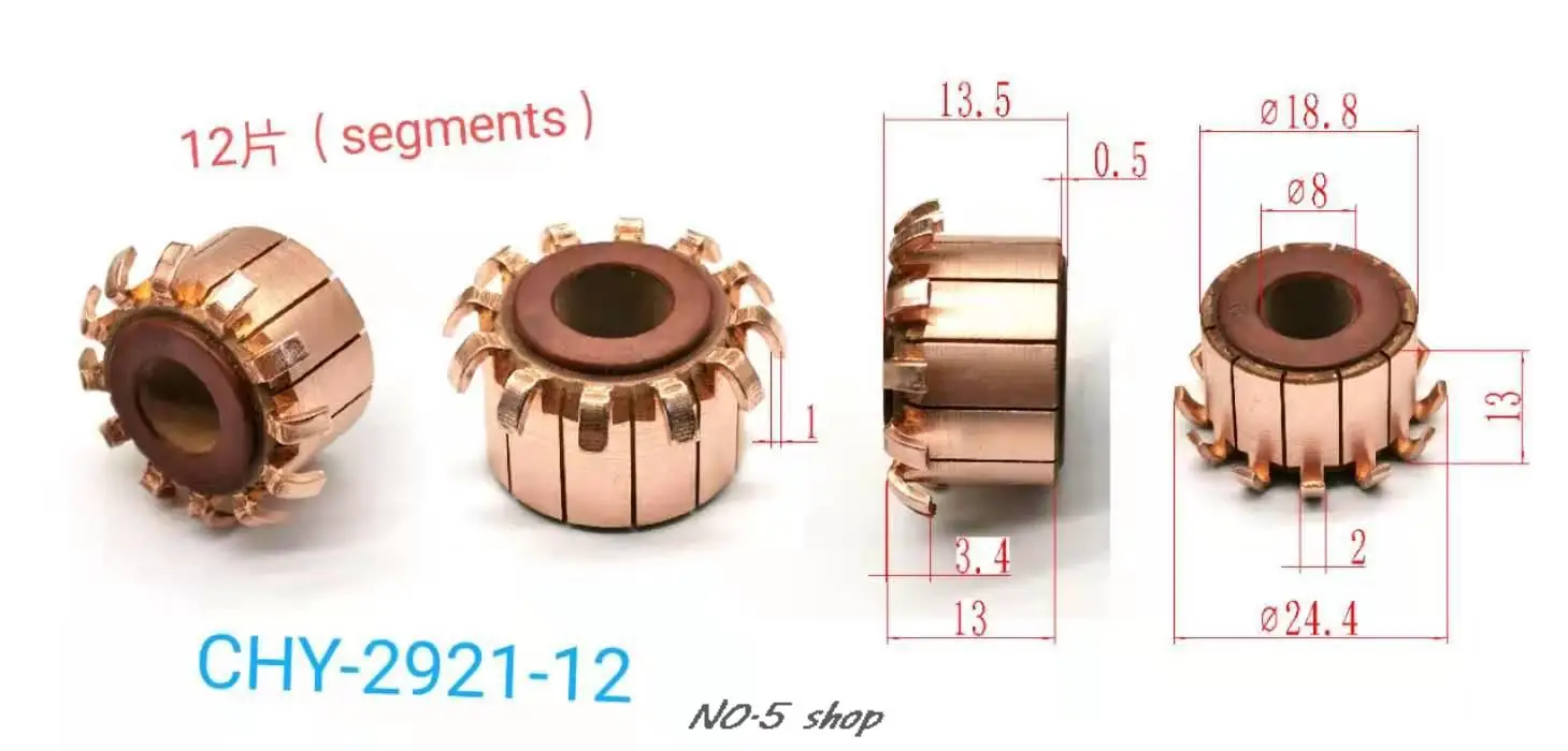 

20Pcs 18.8x8x13(13.5)x12P Copper Bars Electric Motor Commutator