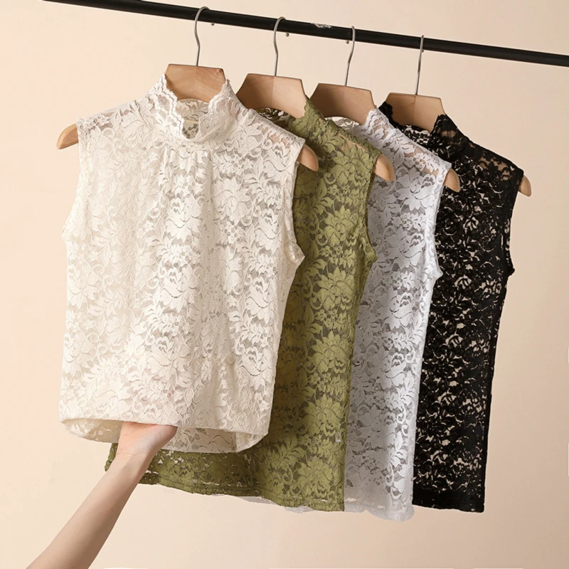 

Модные кружевные жаккардовые майки, женские зимние повседневные однотонные футболки без рукавов, элегантные топы с цветочным кружевом и вы...