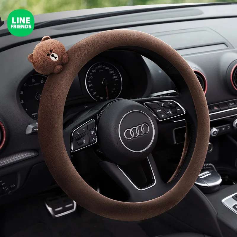 

Line Friends Automobile Winter Steering Wheel Cover Anti Slip Plush Warm Type Lovely Handle Cover