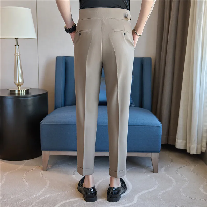 Неаполь с высокой талией повседневные брюки Pantalones Hombre Slim Fit Мужская одежда модный