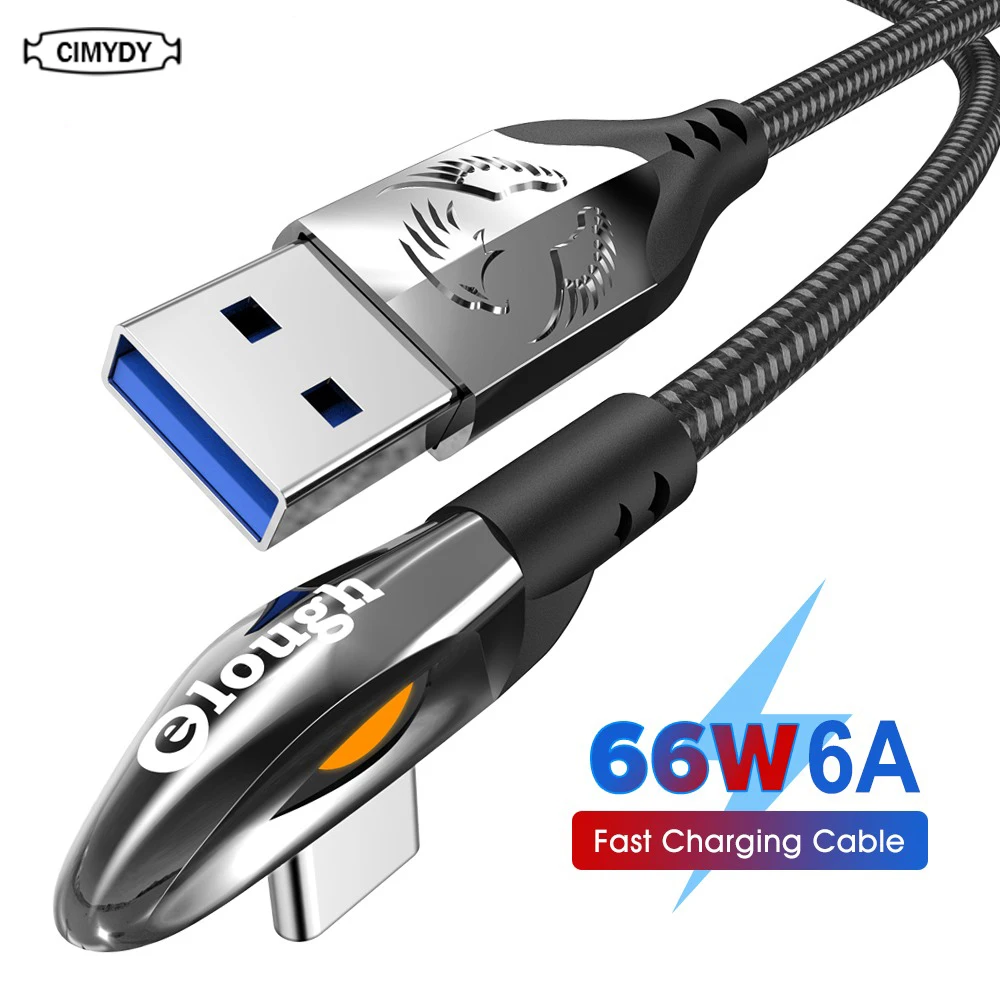 

USB Type C Cable 66W 90 Degree 6A Fast Charging For Xiaomi Samsung Redmi Huawei Mobile Phone Quick Charger Data Wire Cord
