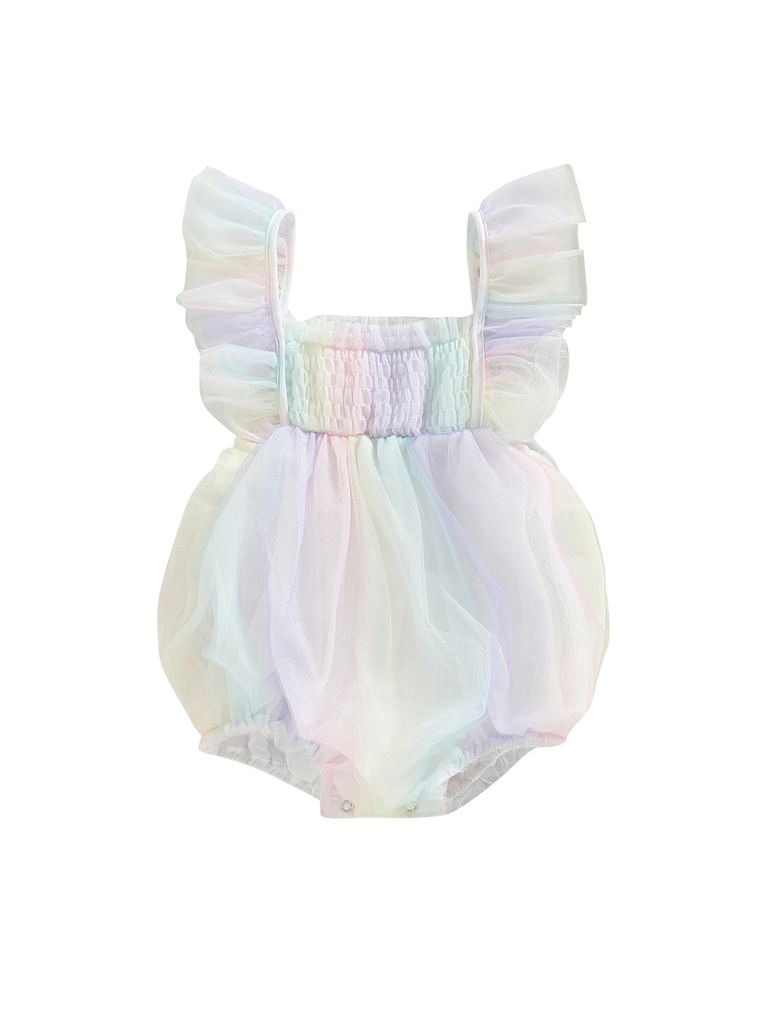 

Baby Girl Romper Fly Sleeve Mesh Tulle Bubble Boho Bodysuit Jumpsuit Photoshoot Cake Smash Clothes