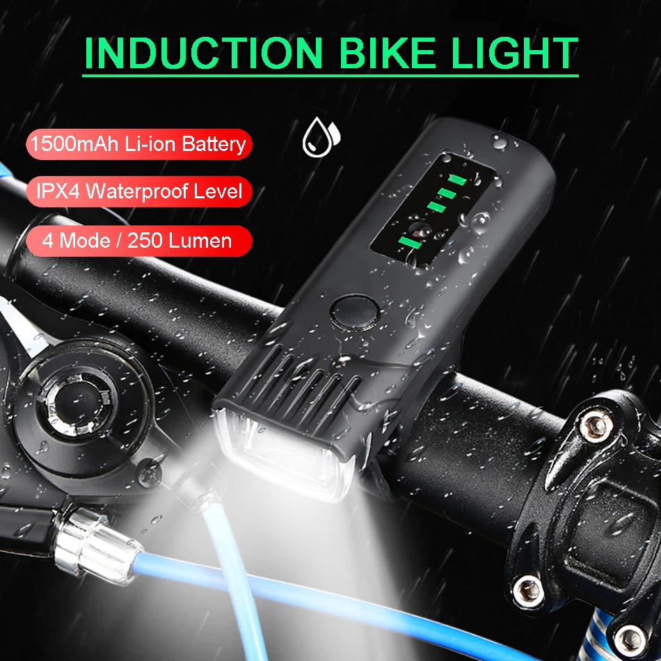 

Induction Bicycle Front Light USB Rechargeable IPX4 Waterproof Smart Headlight LED Lamp MTB Cycling FlashLight Bike Accessories