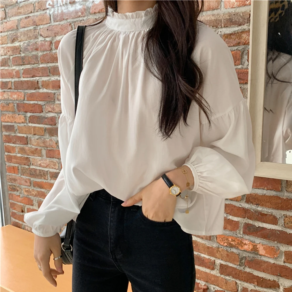 

Женская блузка с длинным рукавом, с воротником-стойкой