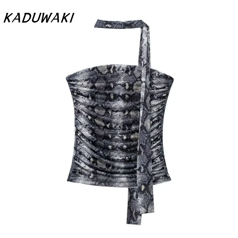 KADUWAKI Американское ретро-бюстье с животным принтом шелковое онлайн-платье