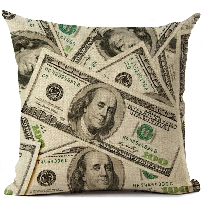 Наволочка с изображением денежных долларов, льняная наволочка для диванной подушки, украшение для дома, автомобильная декоративная наволочка для дивана, 45x45 см