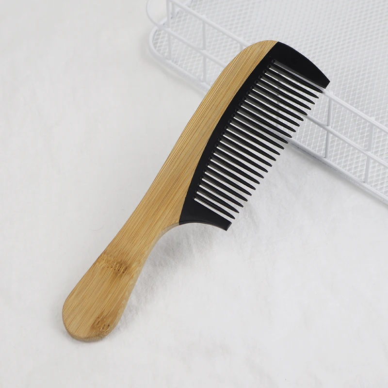 

High Quality Splicing Natural Bamboo Wood Wide Tooth Detangling Hair Comb For Hair Care Massage With Handle