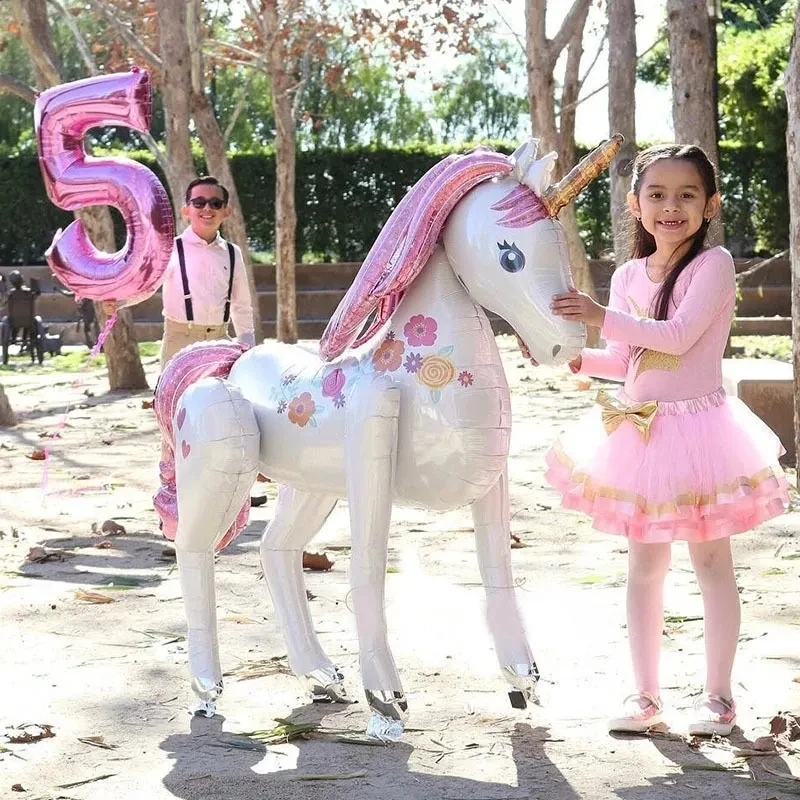 

3D Standing Unicorn Aluminum Film Balloon Standing Large Horse Children Cartoon Animal Balloon Kids Birthday Party Decoration