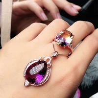 meibapj natural high quality ametrine fine wedding and party jewelry set 925 pure silver necklace and ring suit for women