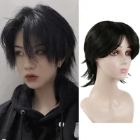cosplay for men anime synthetic mullet head wig short straight headband hair high temperature party wig with bangs fringe