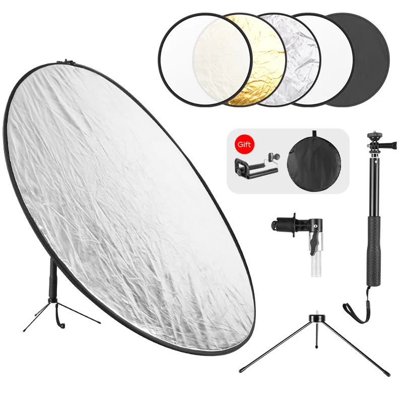 

60/110cm 5in1 Reflector Stand Kit Portable Collapsible Photo Studio Light Diffuer Round Reflector Photography with Carry Bag