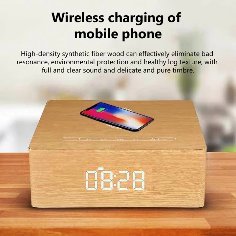Новые Bluetooth-колонки QI беспроводная зарядка телефона будильник деревянные