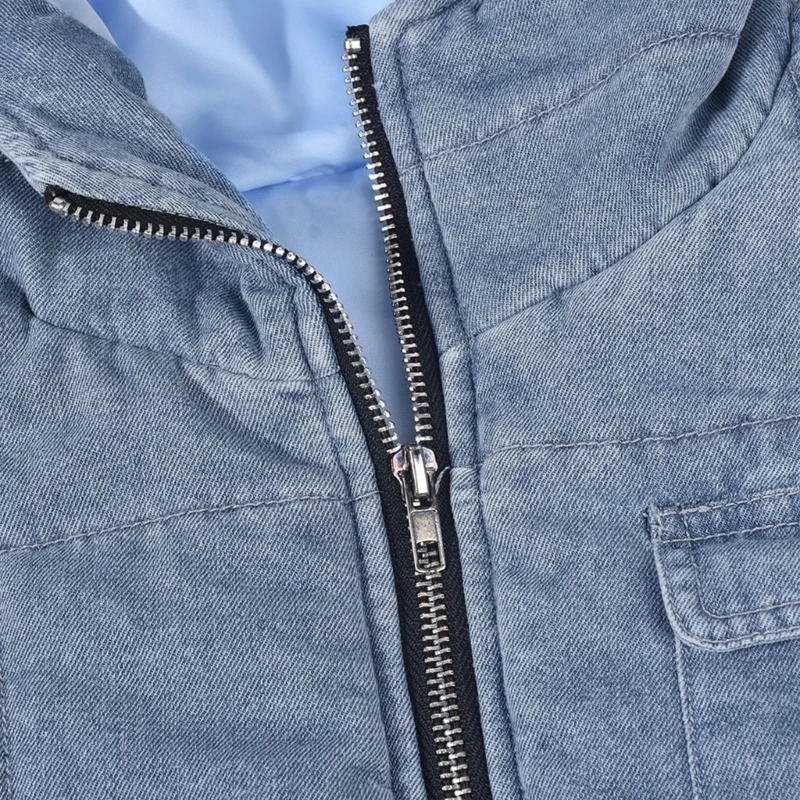 Джинсовый пуховик в стиле Харадзюку женский жилет-карго с боковой повязкой на