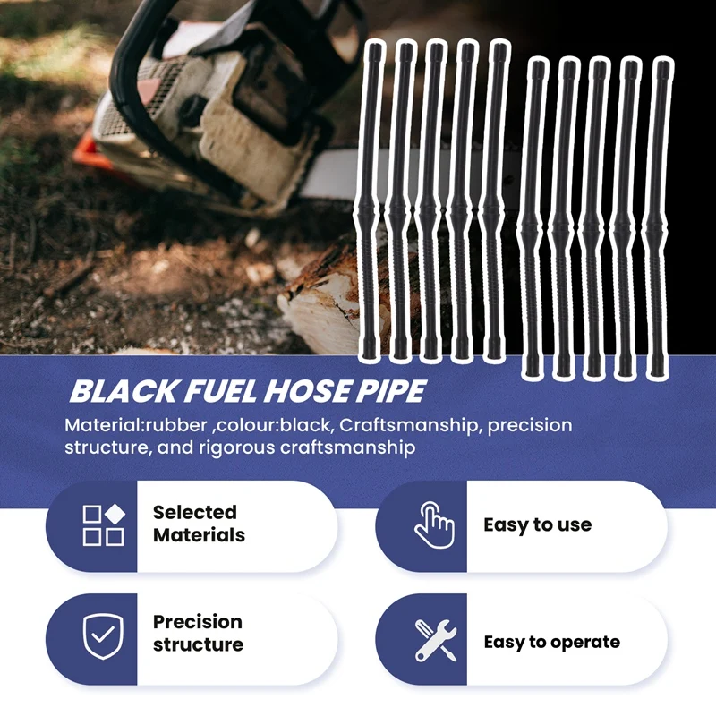 10X Black Fuel Hose Pipe For Chinese Chainsaw 4500 5200 45Cc 52Cc 58Cc MT-9999 Plastic Hoses Pipes Tool Part