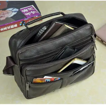 Genuine Leather Shoulder Bag Cowhide Leather Handbags Men's Large Travel Tablet Bag Tote 1