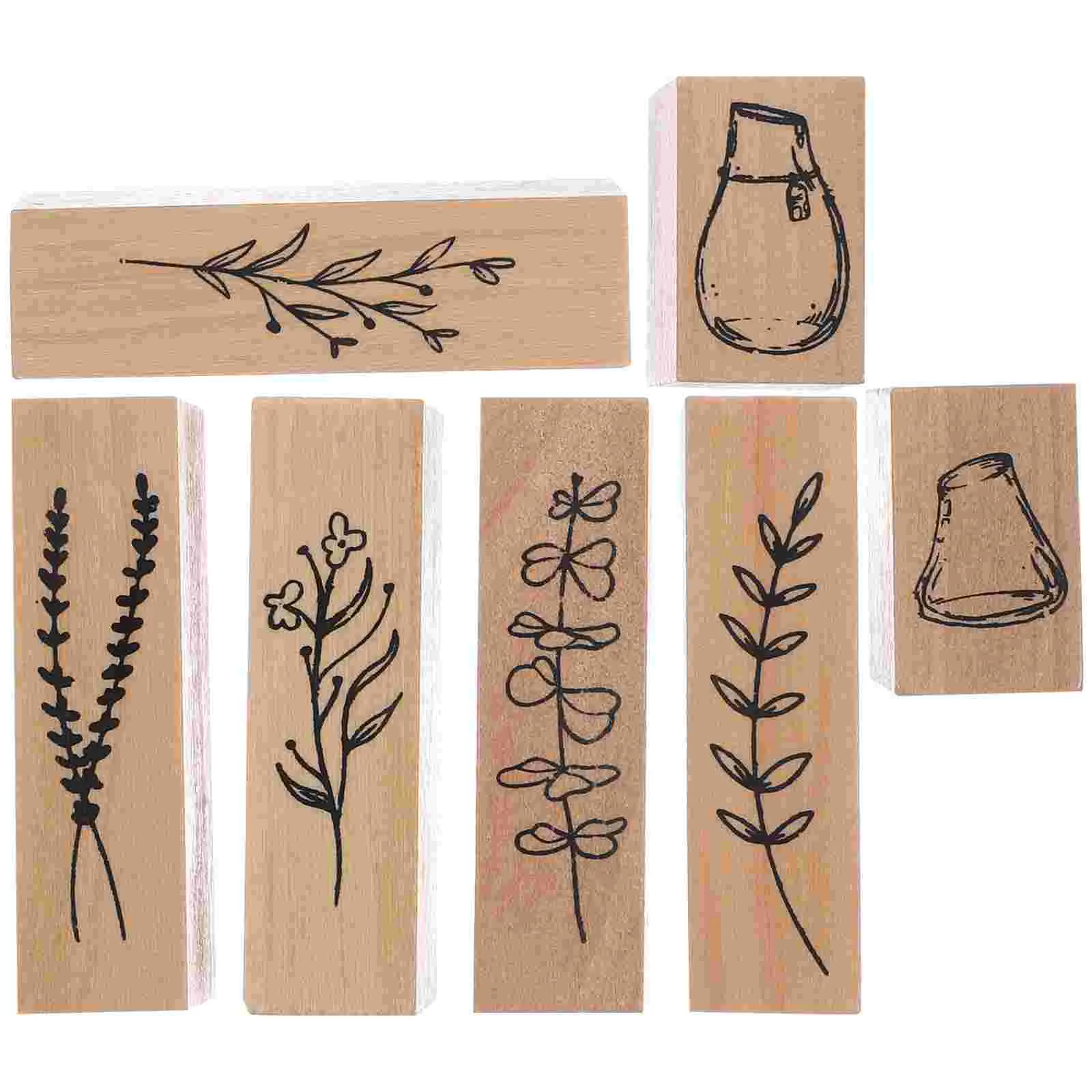 

7pcs Diy Craft Vintage Decorative Multi-function Flower Plants Craft Stamps Wood Rubber Stamp