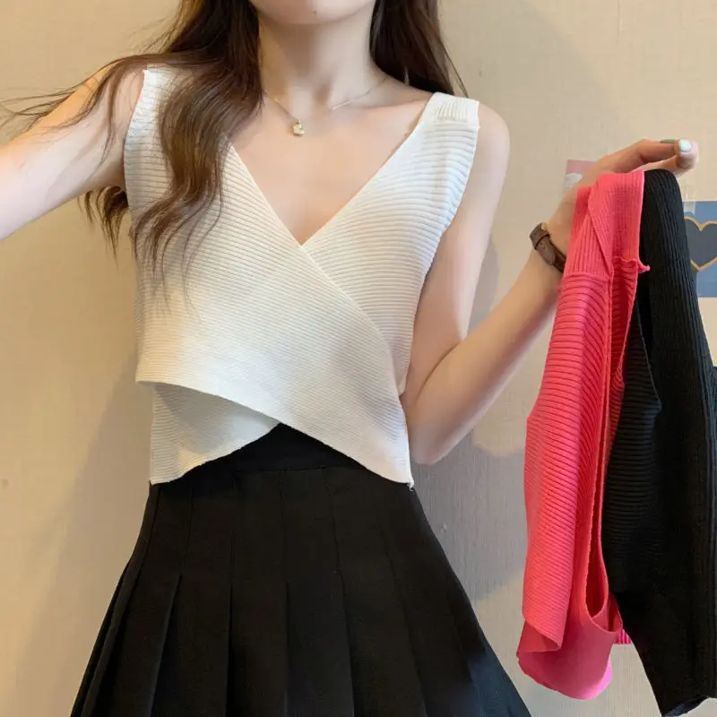 

Party Sleeveless Summer Ropa De Mujer Casual Tank Cami Sexy Y2k Fashion Women Vest High Street Solid Rose Red Halter Club Top