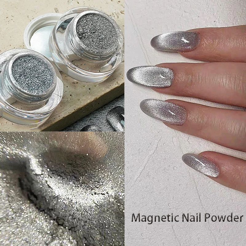 

Silver Cat Magnet Nail Powder Glitter Nail Shinning Holographic Effect Chrome Pigment Dust UV Gel Polish Nail Art Decor