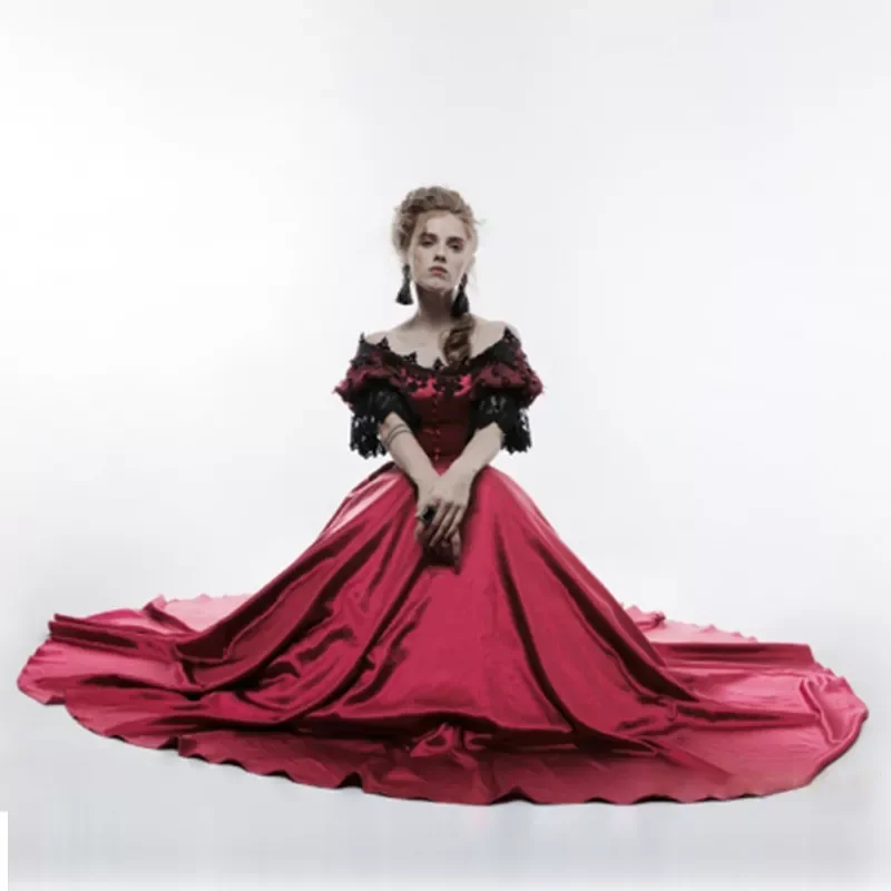 

European Medieval Victorian Queen Princess Wedding Formal Dress Women Short Sleeve Strapless Court Noble Palace Gown Costume