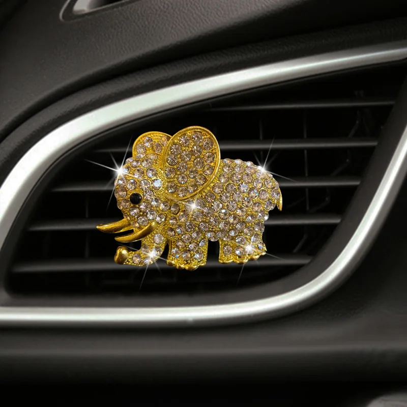 

New Shiny Metal Rhinestone Elephant Car Air Freshener Crystal Elephant Car Air Outlet Decoration Clip