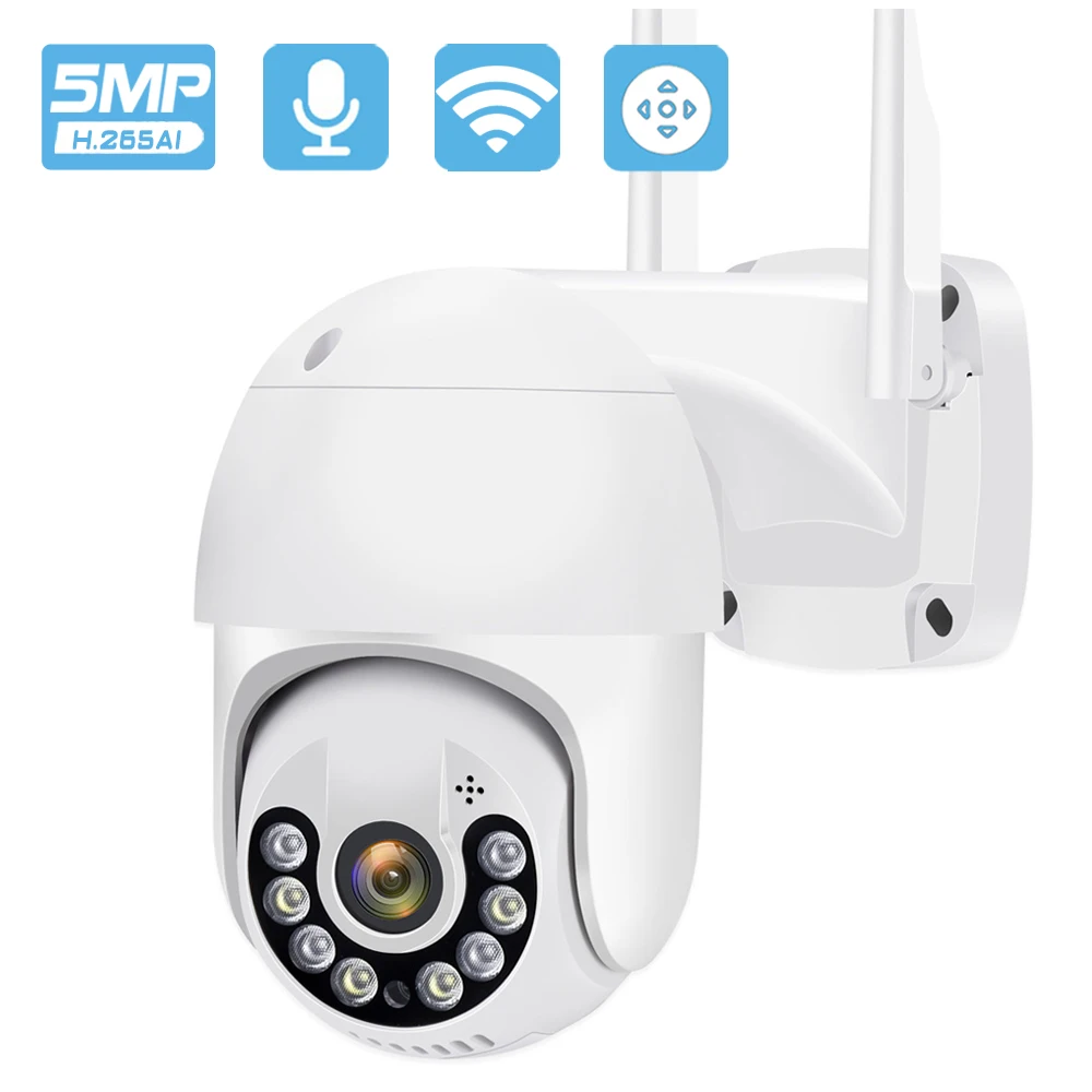 

PTZ Security Camera Outdoor 5MP IP Camera WiFi Human Detect Auto Tracking 5X Digital Zoom 1080P Video Surveillance Camera
