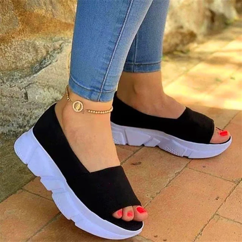 2023 Women Vulcanize Shoes Comfort Casual Outdoor Light Beach Sandals Fish Mouth Fashion Platform Wedges Zapatillas De Mujer